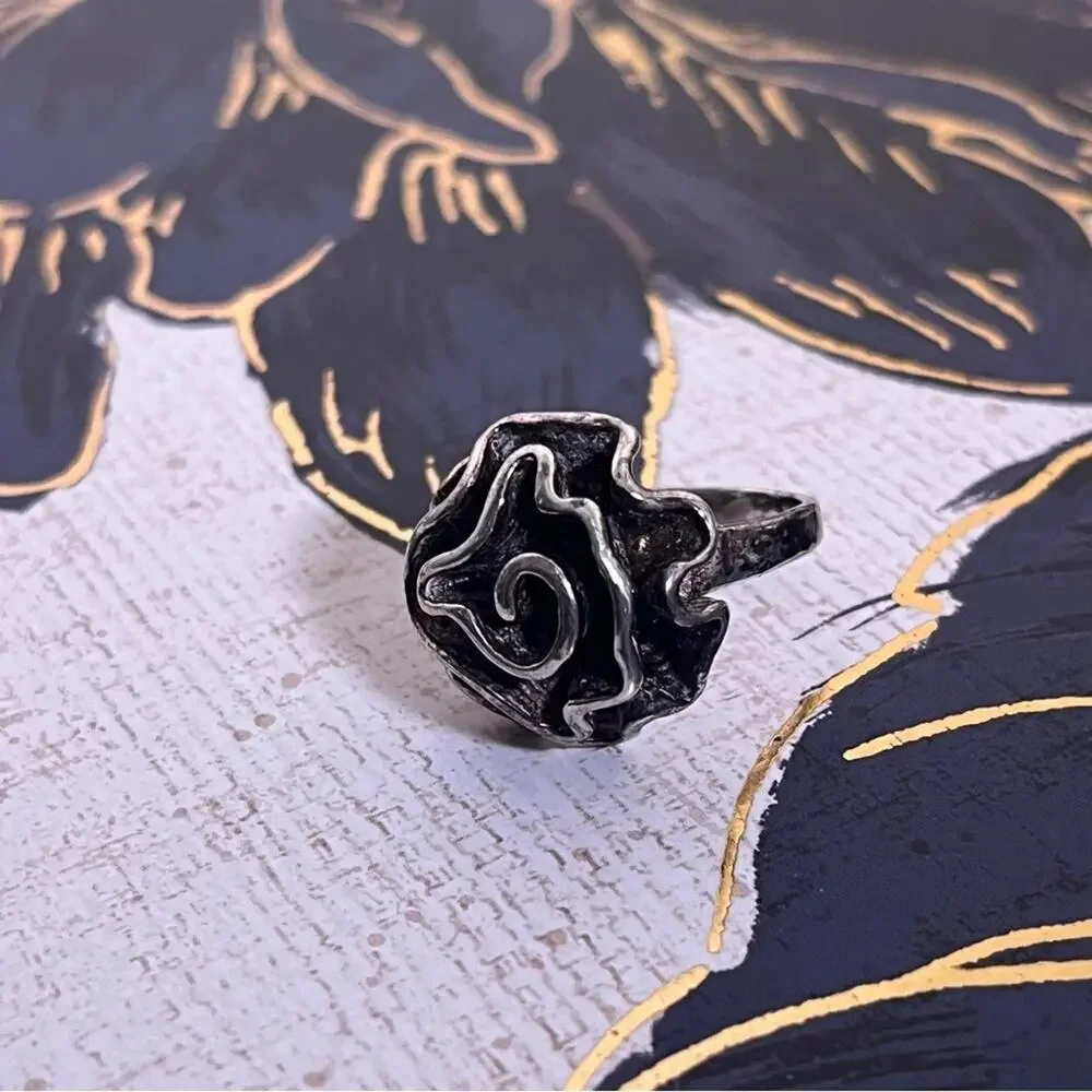 Vintage 925 Sterling Silver Abstract Rose Unique Floral Design Ring